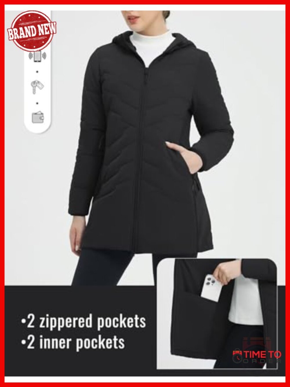 Women's Long Puffer Quilted Jacket Water Resistant Winter Coat Lightweight - Picture 5 of 6